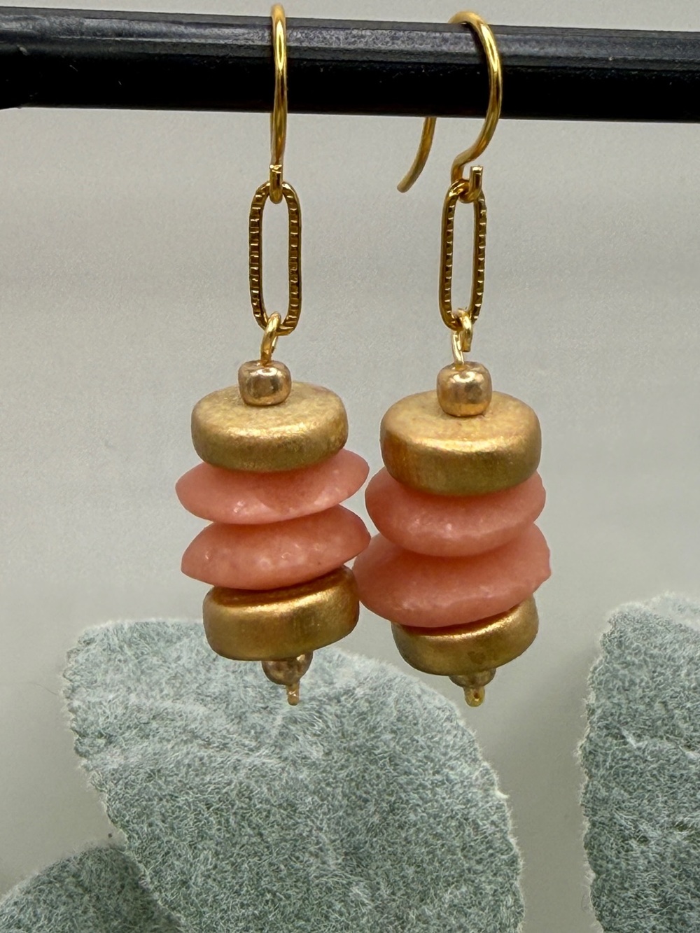 Gold and pink  Stack Drop Earrings - Women Jewelry